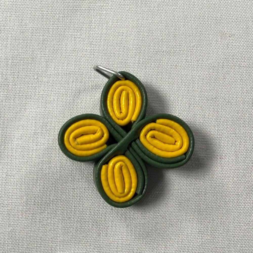 Handmade Christian Braided Faux Leather Cross Pendant / Yellow Green Woven Charm